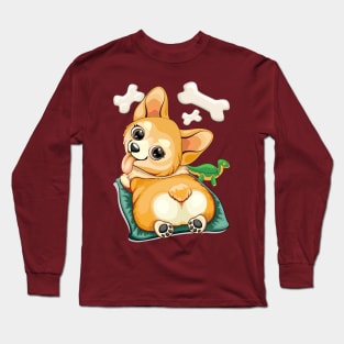 Corgi Pet Dog Playful Cartoon Character Long Sleeve T-Shirt